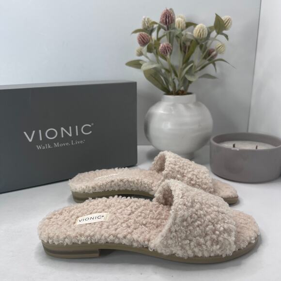 Vionic Demi Faux Natural Shearling Slip On Sandals H7706F1250 Women's US 5M NWB - Picture 3 of 9
